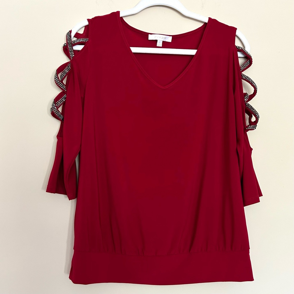 Elegant Cold Shoulder Blouse in Vibrant Red